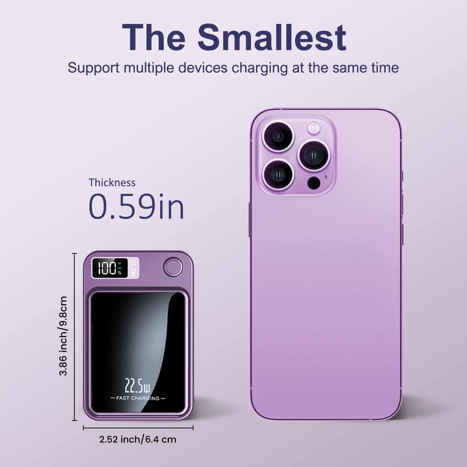 Portable Phone Power Bank with Cables, Magnetic Power Bank, 10000mAh Wireless Portable Charger with USB-C Cable, Battery Pack Only Compatible with iPhone 16/15/14/13/12/Pro Series