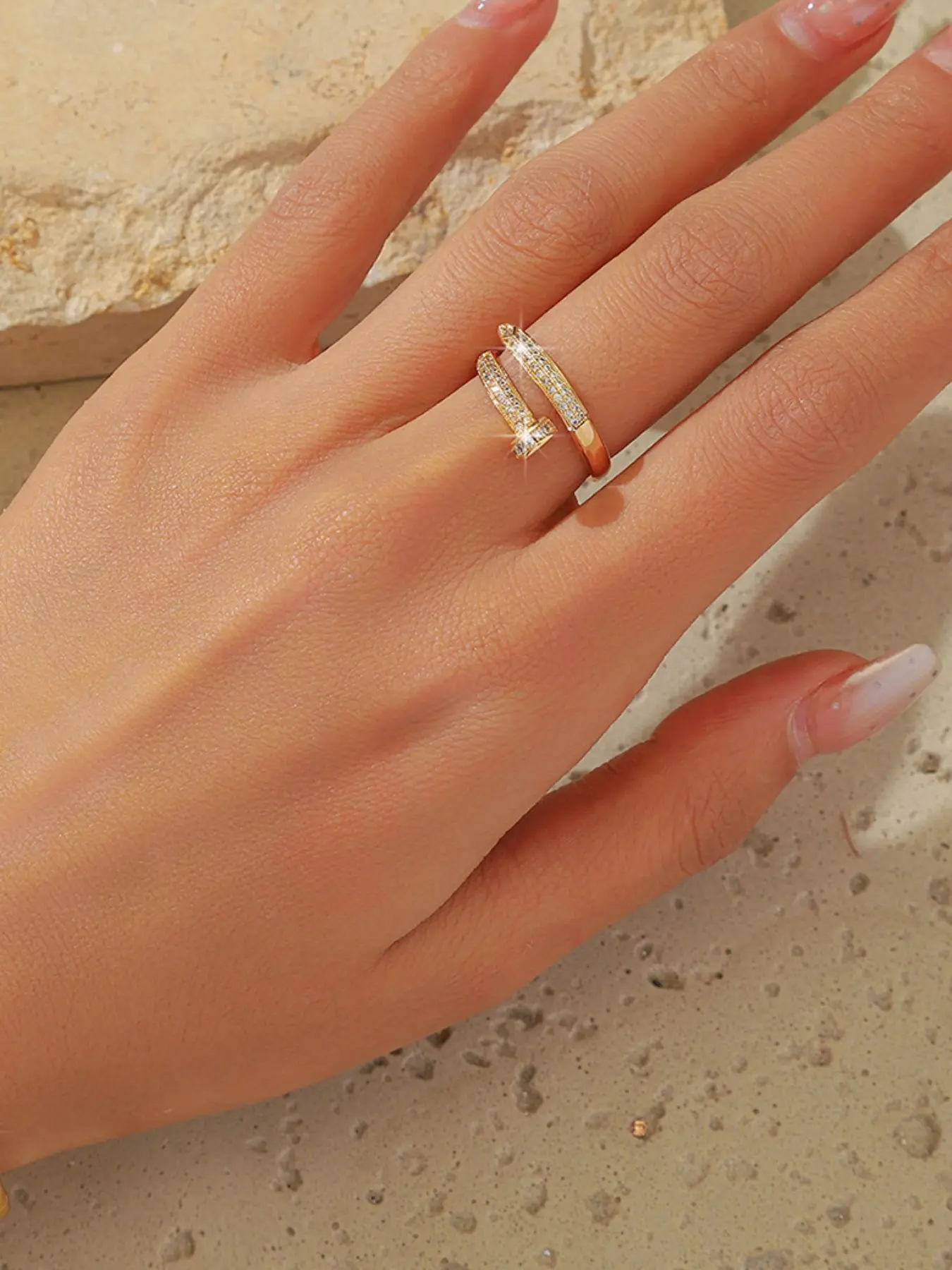 Trendy Zircon Ring, Micro-Set Zircon Nail Bracelet for Women, European and American Luxury, Unique High-End Design, Open Ring