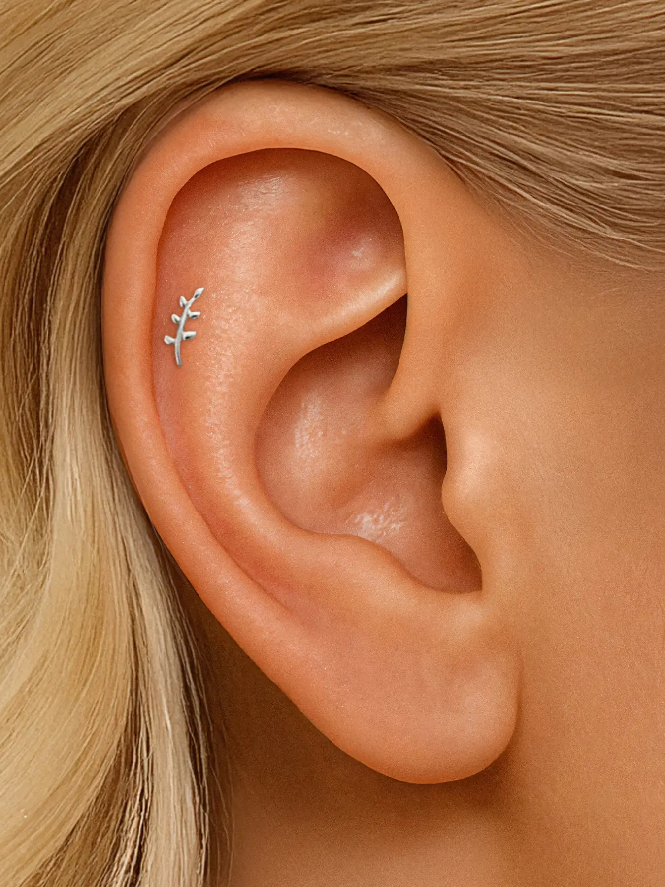 1pc Silver Gold Threaded Flat Base Piercing Ear Stud, New Arrival 925 Sterling Silver Minimalist Ins-style Wheat Spike Design, Delicate & Elegant, Anti-allergic & Comfortable, Cute Tiny Cartilage Ear Jewelry for Women