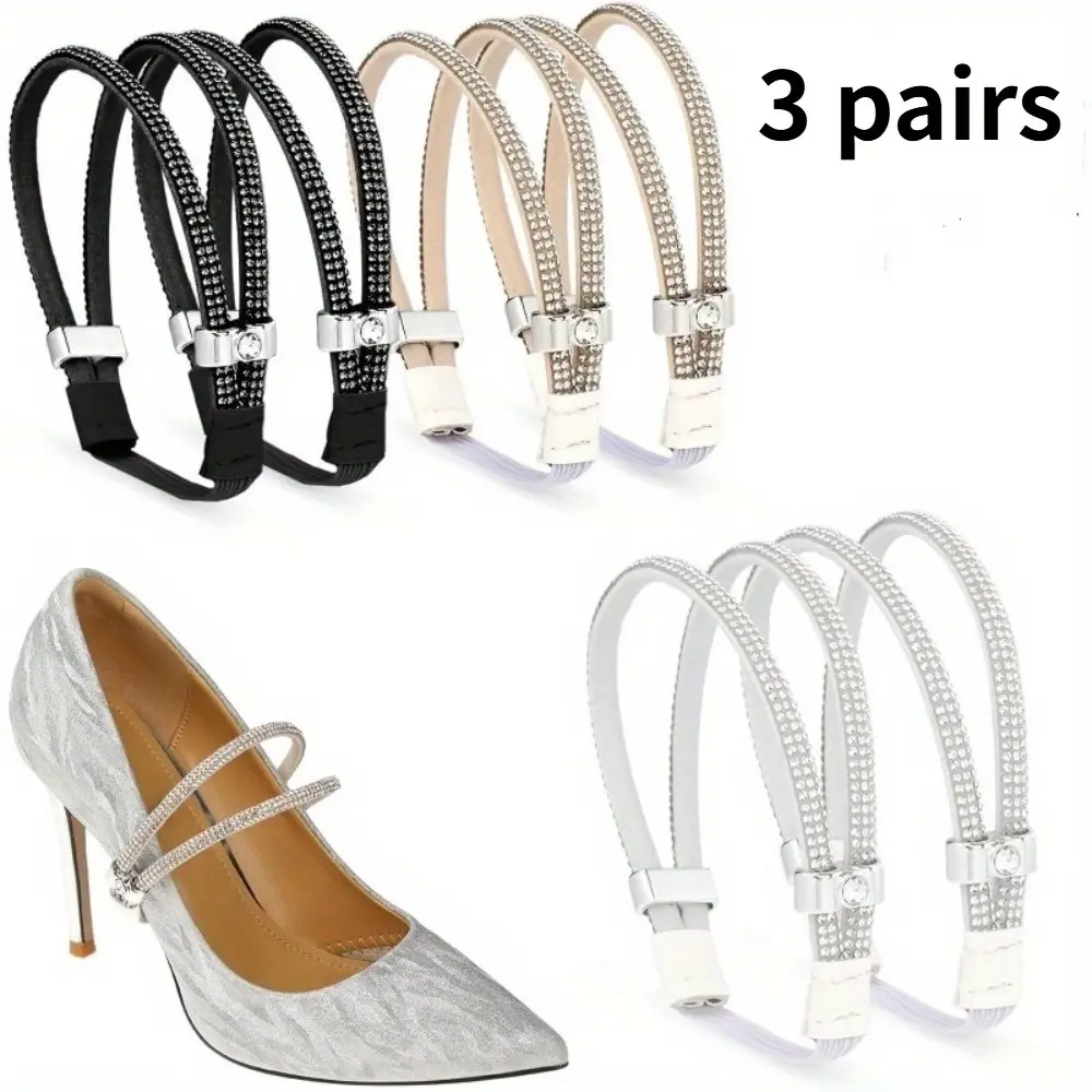3 Pairs 6 Pieces Shiny High Heel Shoe Straps, Elastic Adj3 Pairs of 6pcs Shiny High Heels with Elastic Laces - Adjustable and Detachable Adhesive Design, Non Slip and Stable, Battery Freeustable Velcro Design, Non-Slip Secure Fit, No Battery Required