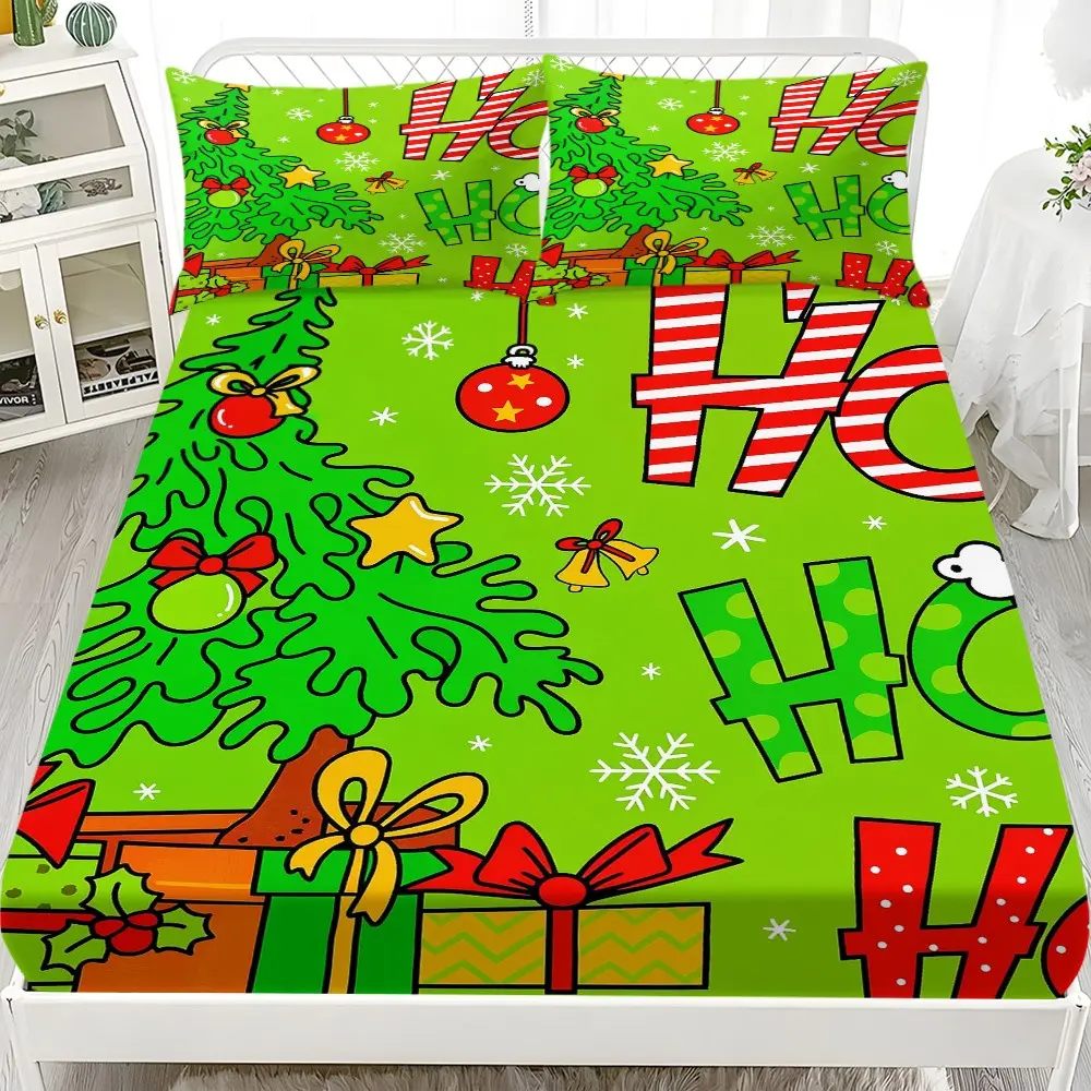 3-Piece Christmas Bed Sheet Set, Holiday Theme, Includes 1 Mattress Protector & 2 Pillowcases, Soft and Breathable, No Core