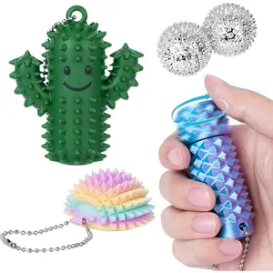 4 PCS Little Ouchies Pain Fidget, Pain Stim Fidgets for Adults, Spinning Spiky Roller Fidget - Pain Stim Tool Sensory Toy for Anxiety & Stress Relief, 3D Printed Grippie Stim Keychain Gifts for Adultsfidget toys