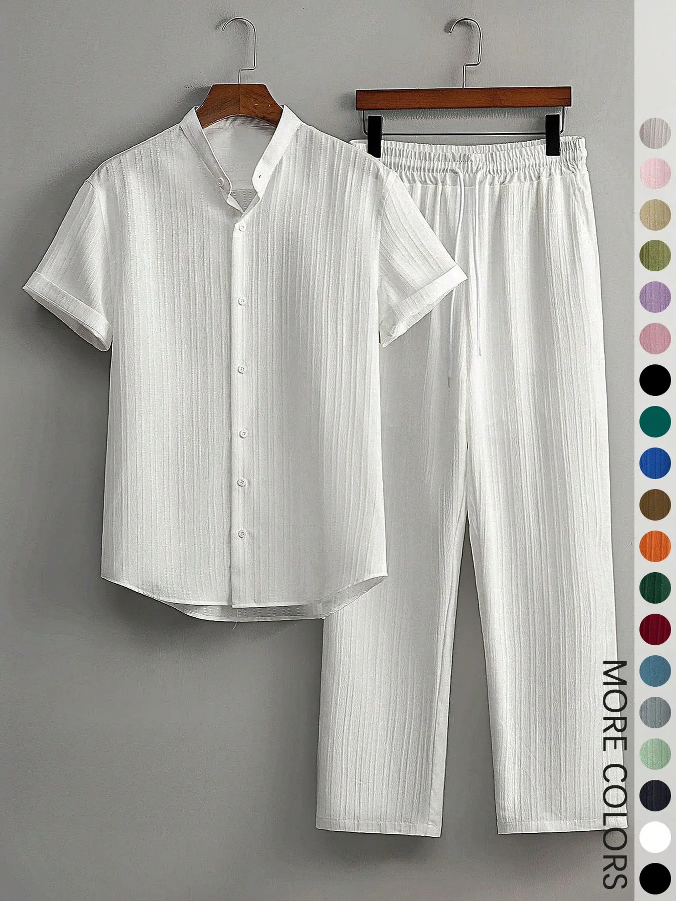 2-Piece Men's Resort Wear Set - White Short Linen-Like Shirt & Drawstring Pants, Casual Breathable Fabric for Beach Holiday and Summer Vacation Outfits