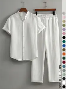 2-Piece Men's Resort Wear Set - White Linen-Like Shirt & Drawstring Pants, Breathable Fabric for Beach Holiday and Summer Vacation Outfits