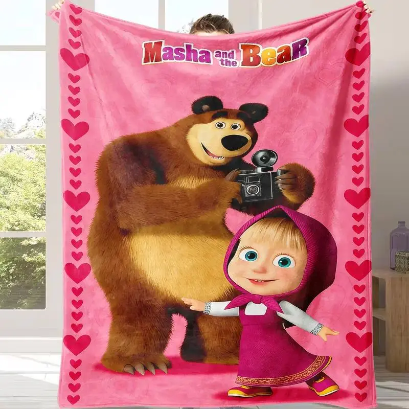 Countdown Sale Masha And Bear Cute Animal Character Themed Flannel Throw Blankets Cooling Blankets Cooling Blanket Duvet Bedding Bed Accessories Comforter Set Soft Warm Body Warming Nap Multi Purpose Decor Blanket for Office Sofa Bedroom Daily Rest Holida