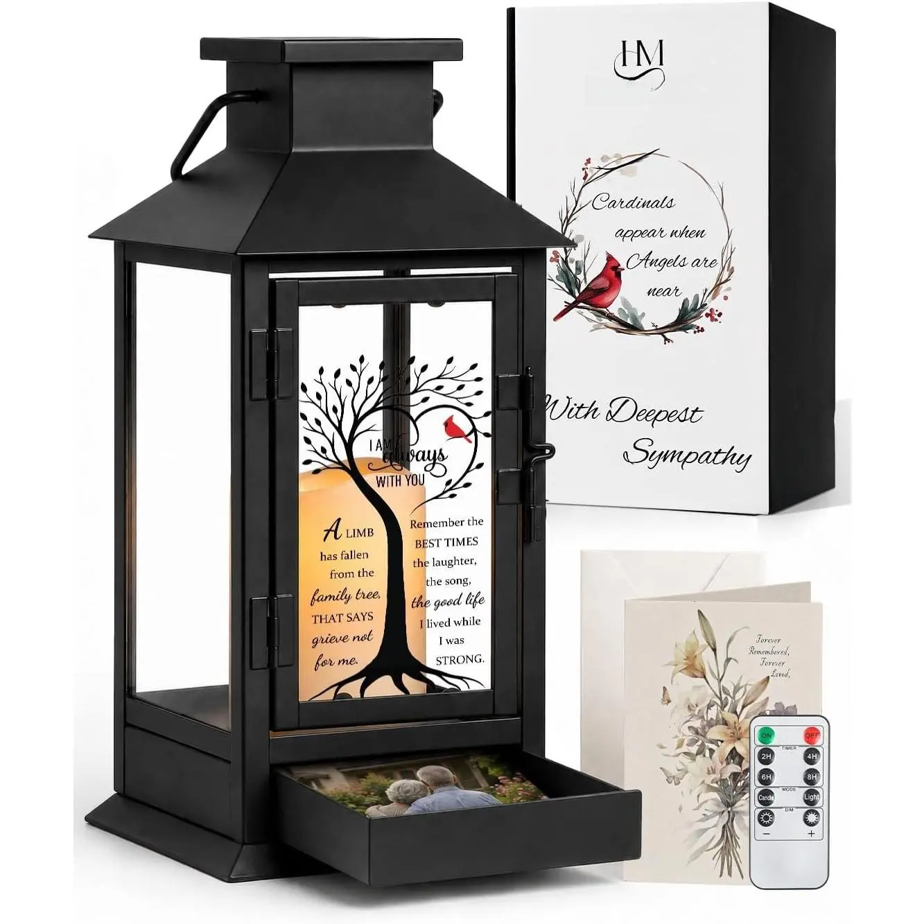 Memorial Lantern with Drawer for Keepsakes, Sympathy Gifts for Loss of Loved , Condolences Remembrance Gifts in Memory of Loved , Black