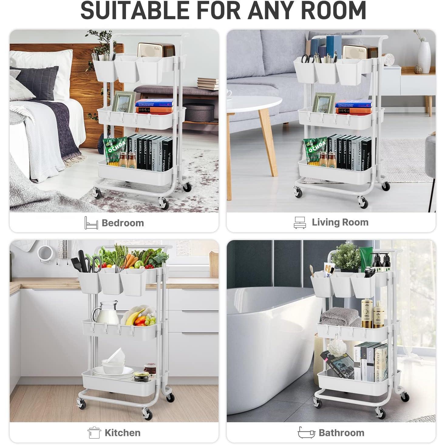 5 Pack  Cup Holders, Multipurpose Rolling Cart Accessories Utility Cart Accessories For Art Craft Supplies, Space Saving  Storage Basket Pencil Holder Makeup Organizers (White)