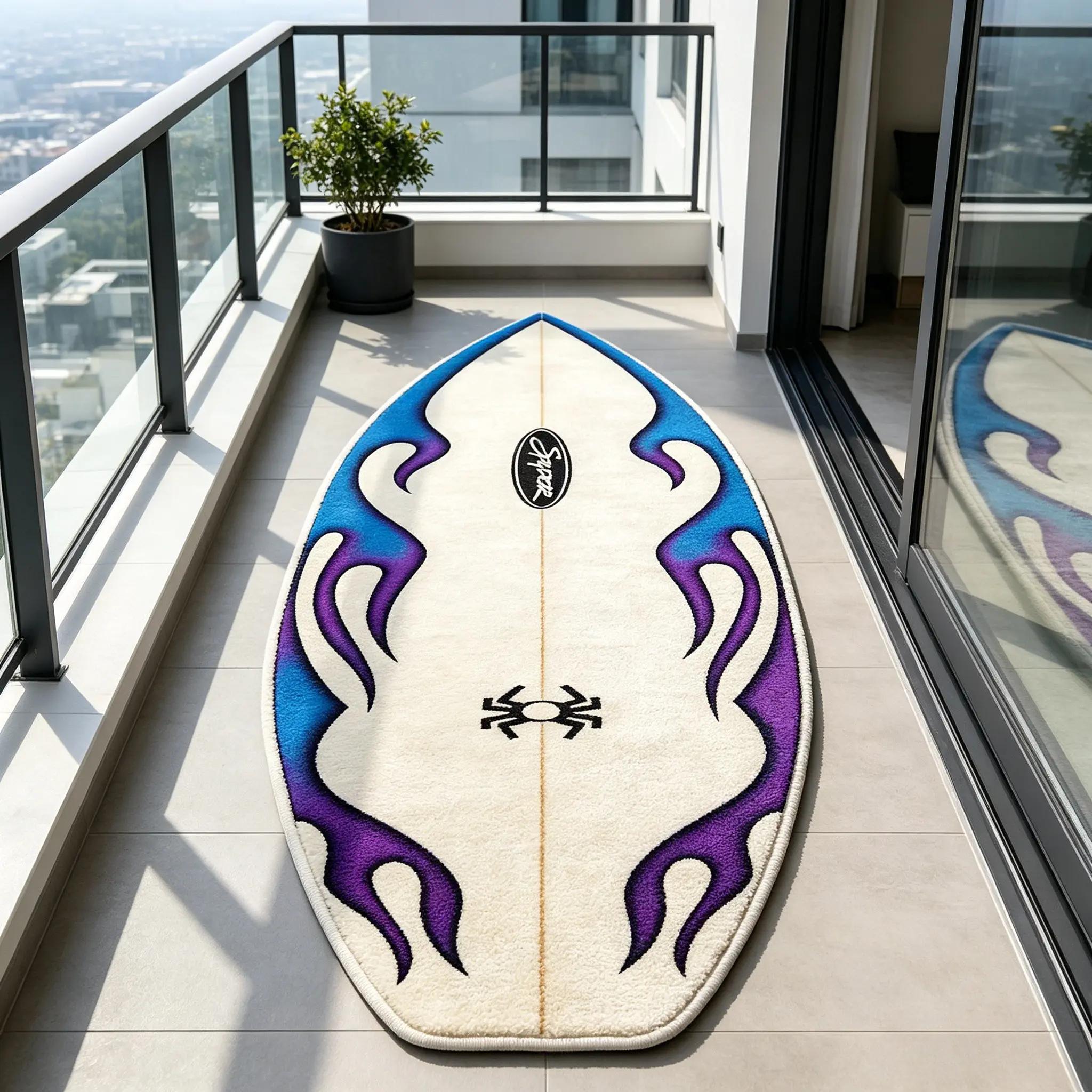 1 PC Surfboard Shape Rug, American Street Style, Hand Wash Only, Living Room, Bedroom, Study Decor, Easy Clean, Indoor Use