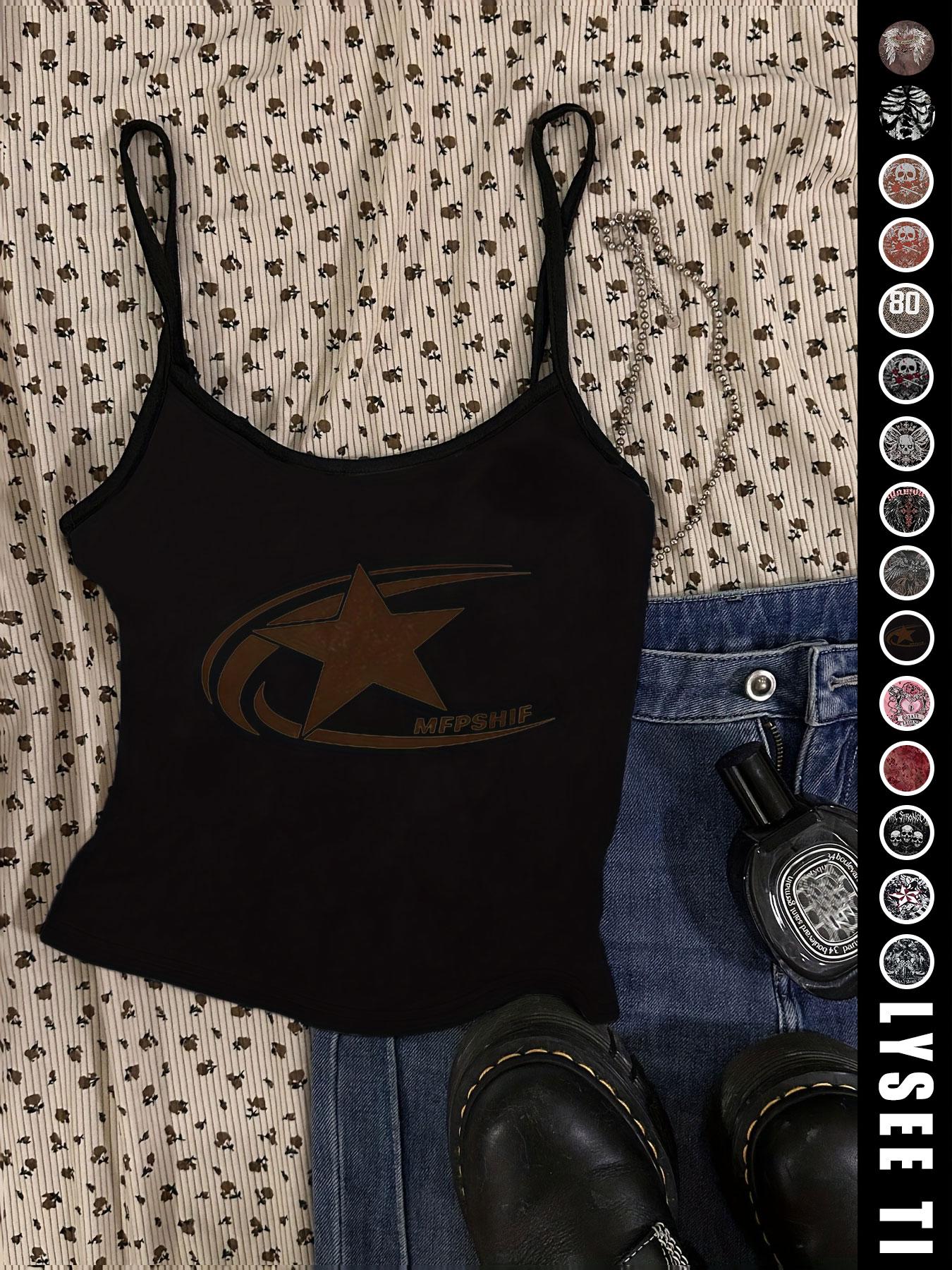 Vintage American Casual Slim-Fitting Skull Eagle Print Crop Top for Valentine's Day and Music Festival, Trendy Summer Vest for Women