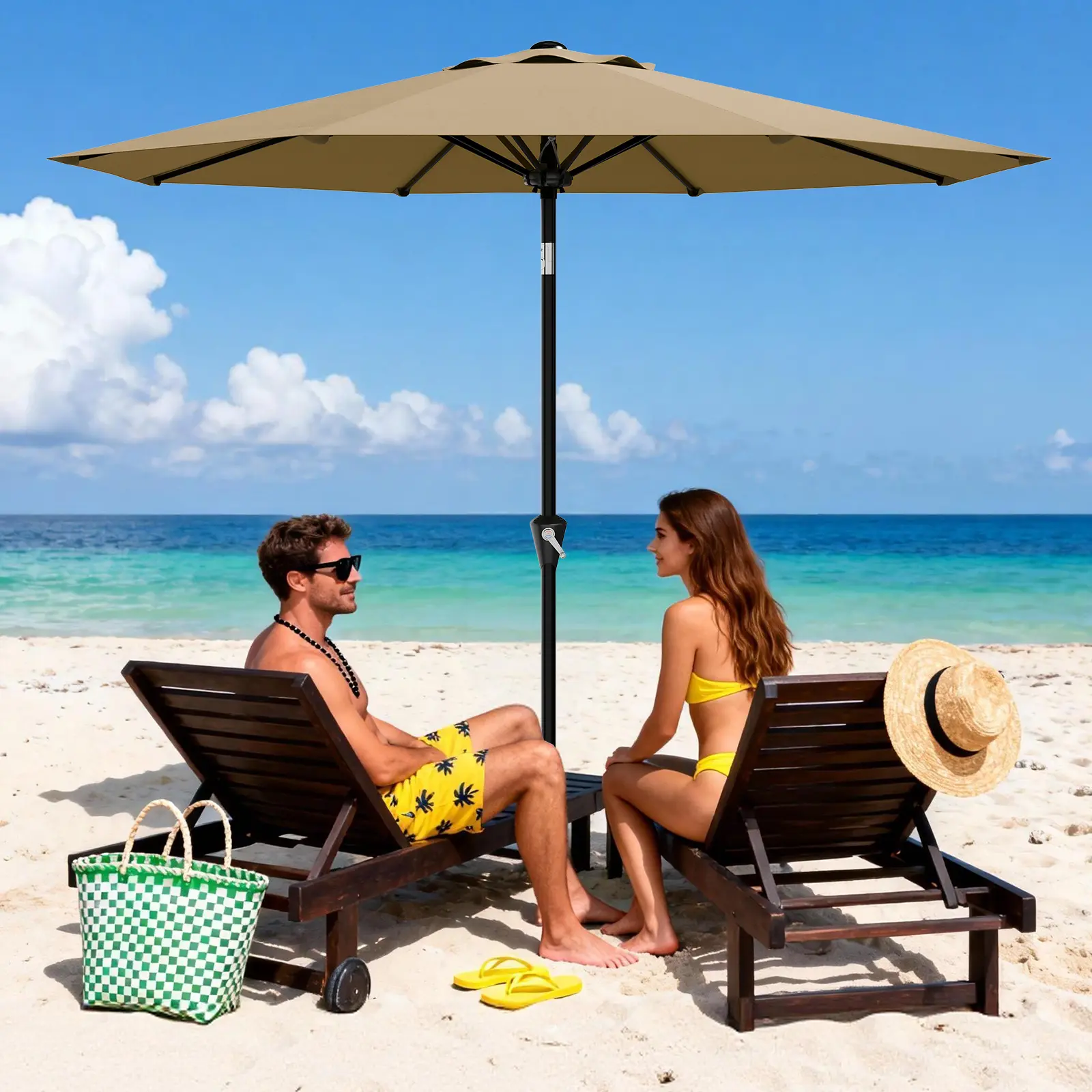 10FT Modern Outdoor Patio Umbrella (Only Canopy), Polyester UV-Waterproofer Fabric, Crank Lift, Push Button Tilt, 8 Heavy-Duty Ribs, Wind-Resistant Parasol for Garden, Deck, Market Tables