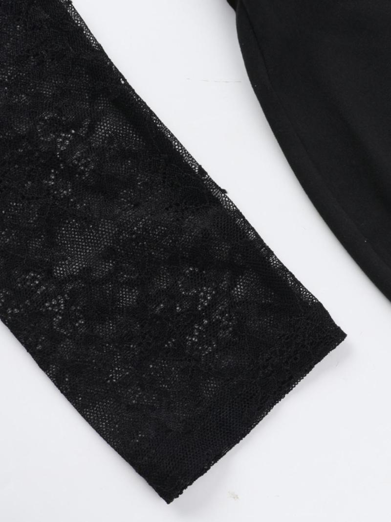 Women's Lace Sheer Longsleeves Top & Skirt Two-piece Set, Long Sleeve Round Neck Top & Skirt, Ladies Clothes for All Seasons, Womenswear, Matching Sets, Skirts Sets, Fall outfit