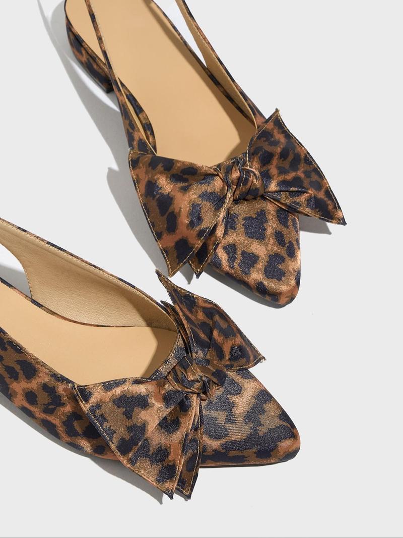 Fashion Leopard Print Bow Decorated Heeled Sandals, Elegant Pointed Toe High Heel Sandals for Women, Casual Versatile Shoes for Daily Wear, Fashionable Slingback Sandals