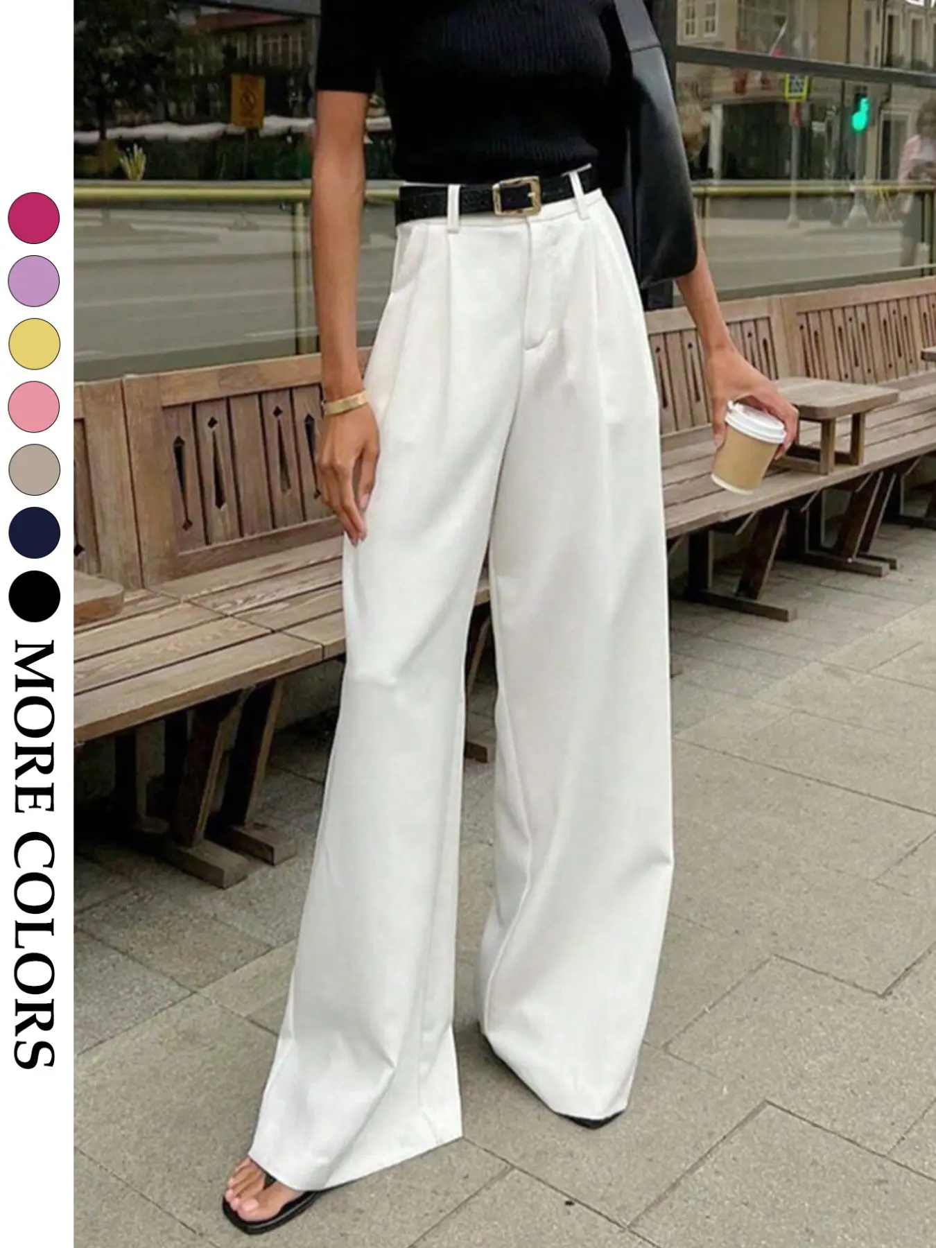 Women's Minimalist Wide Leg Suit Pants（Oversized fit, take one size down）, High Waist Long Trousers, Classy Casual Trousers, Casual Loose Fit, All Seasons, Commuter Office Wear, Business Casual Bottoms, Solid Color