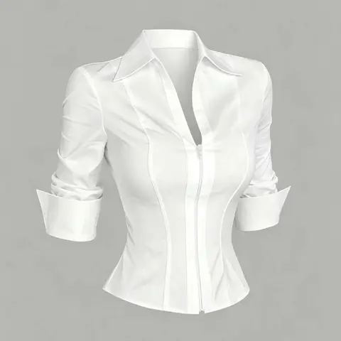 2026 New Lapel Shirt with Front Zipper, Slim-Fit Short Sleeve Top, Casual Plain Tops, Versatile for Office, Vacation, Night Out, All Seasons