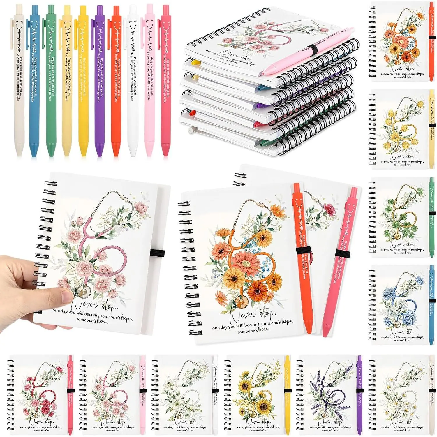 10 Set Nurse Gifts for Women CNA Week Spiral Notebook and Pen Set Floral  Nurse Appreciation Thank You  Bulk for Graduation  Student CNA RN NP  Assistants Coworker
