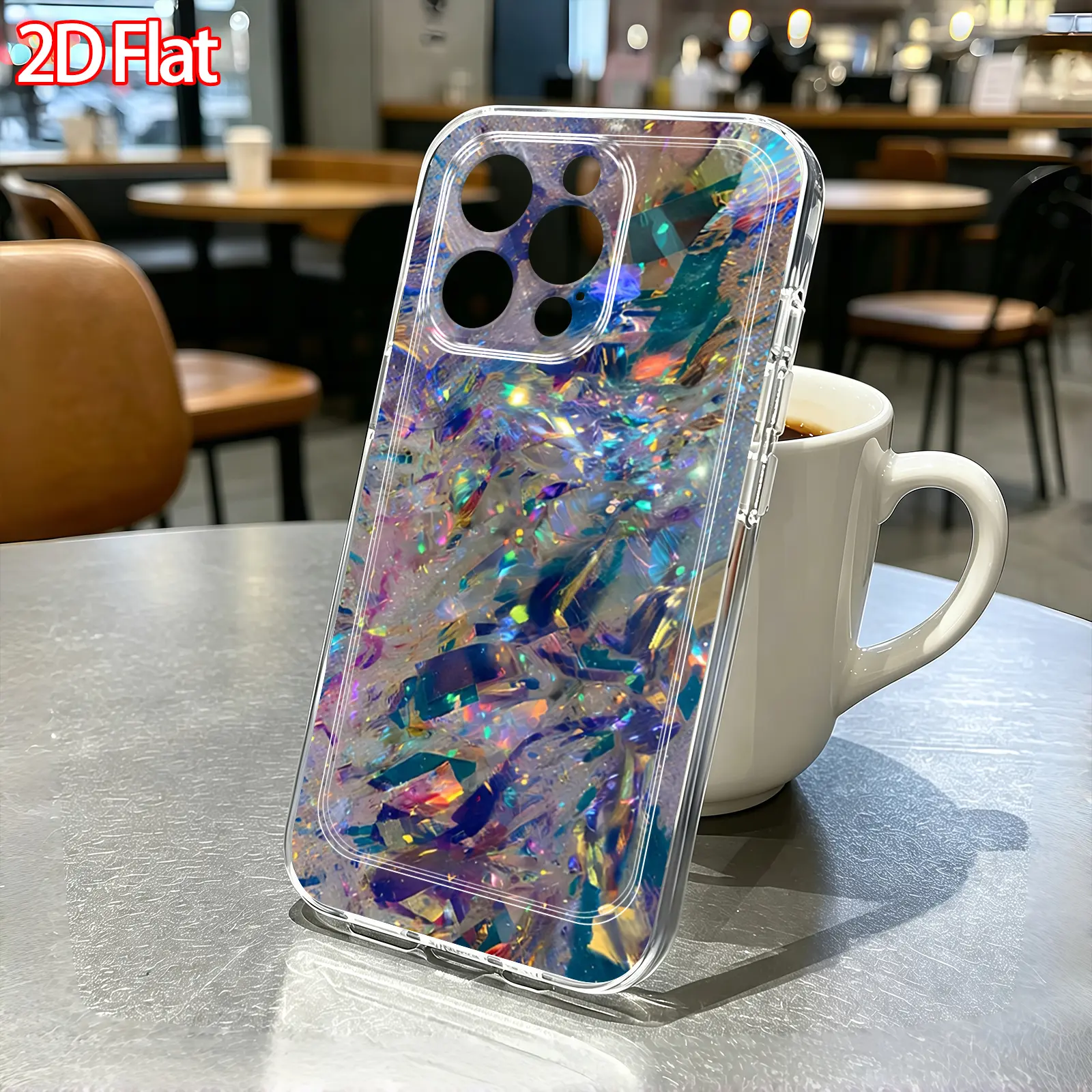 Iridescent Holographic Glitter Flexible Cover Cellphone Case - Multi-Size Various Models MX000000 TPU Material, Transparent Shockproof Anti-Drop Protector for iPhone 17,16,15,13 Pro Max & Galaxy A17,A16 A Series Devices