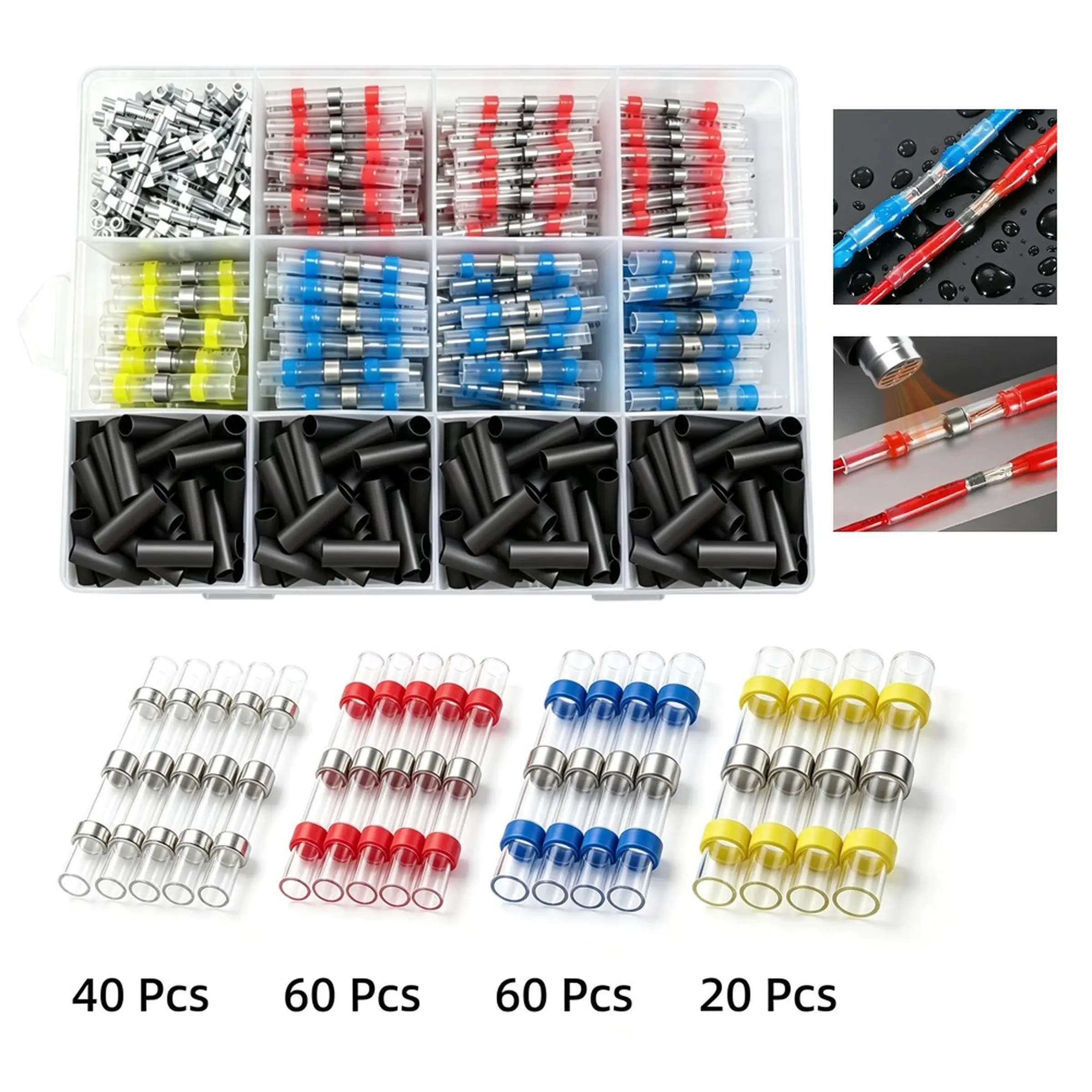520PCS Heat Shrink Solder Seal Wire Connectors Kit | Waterproof Solder Sleeve Butt Splice Connectors with Heat Shrink Tubing | Automotive Marine Electrical Wire Repair Set AWG 26-10