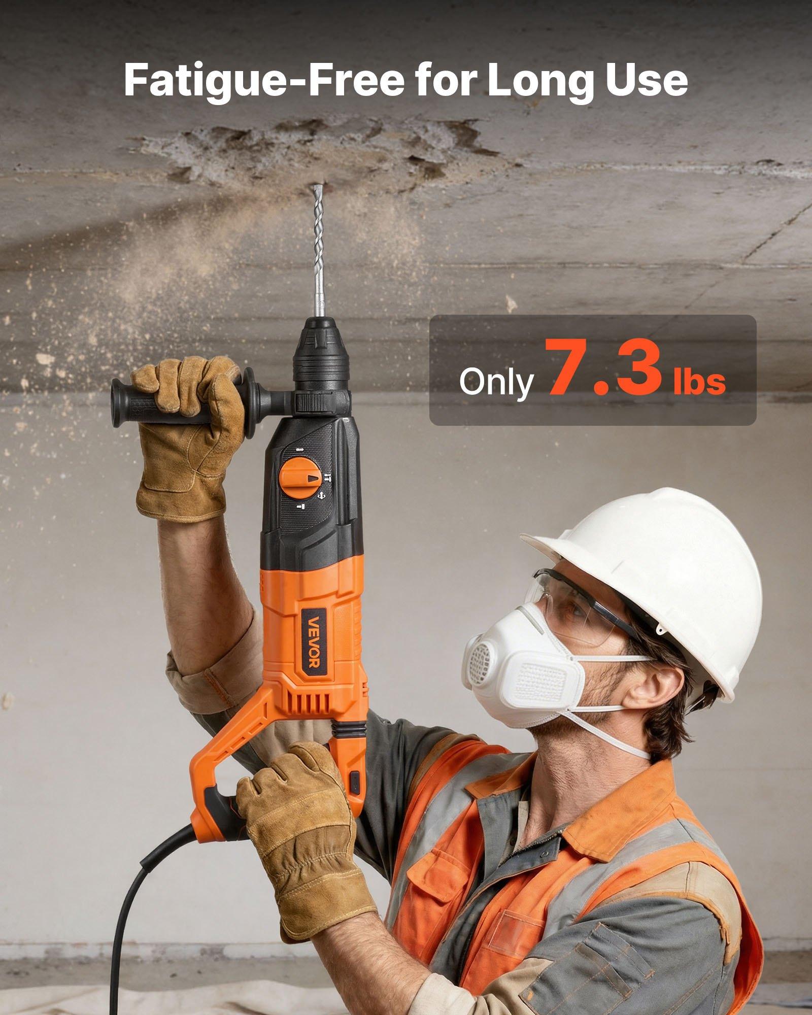 VEVOR Rotary Hammer Drill, 1-1/8 in SDS-Plus Electric Corded Heavy Duty Rotary Hammer, 4 Functions, Including 3 Drill Bits, Flat Chisel, Pointed Chisel, and Carrying Case, for Concrete and Masonry VEVOR Rotary Hammer Drill, 1-1/8 in SDS-Plus Electric Corded Heavy Duty Rotary Hammer, 4 Functions, Including 3 Drill Bits, Flat Chisel, Pointed Chisel, and Carrying Case, for Concrete and Masonry