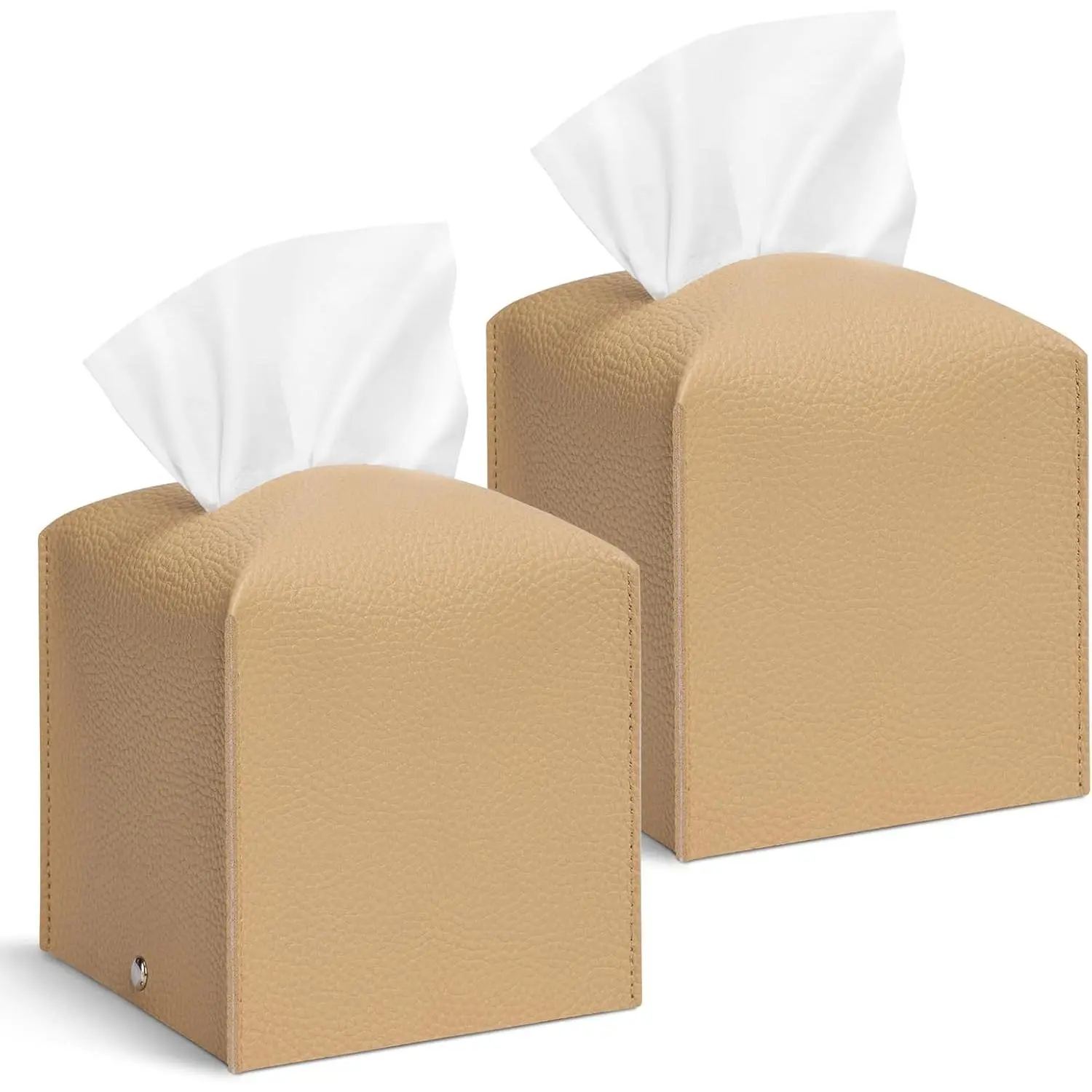 2 count Square Cream Tissue Box Cover PU Leather Decorative Tissue Organizer Dispenser Holder for Bathroom, Desk, , , Office, 5.12" X 5.12" X 5.12"