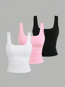 Women's Casual Basic Minimalist Tank Top, Fitted Plain Design, High Elasticity, Waist Cinching, Versatile for Office, Gym, Summer Wear, Options