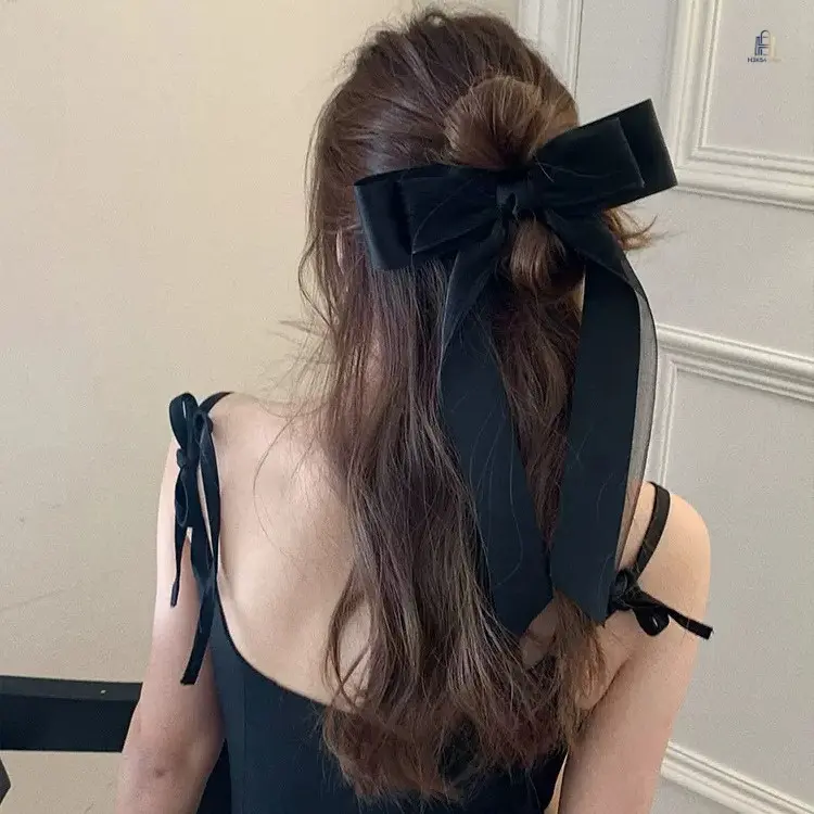 Oversized Chiffon Bow Spring Hair Clip Coquette Fairy Long Streamer Barrette Anti-slip Face Slimming Elegant Sheer Hair Accessories for Daily Party Half-up Hairstyle