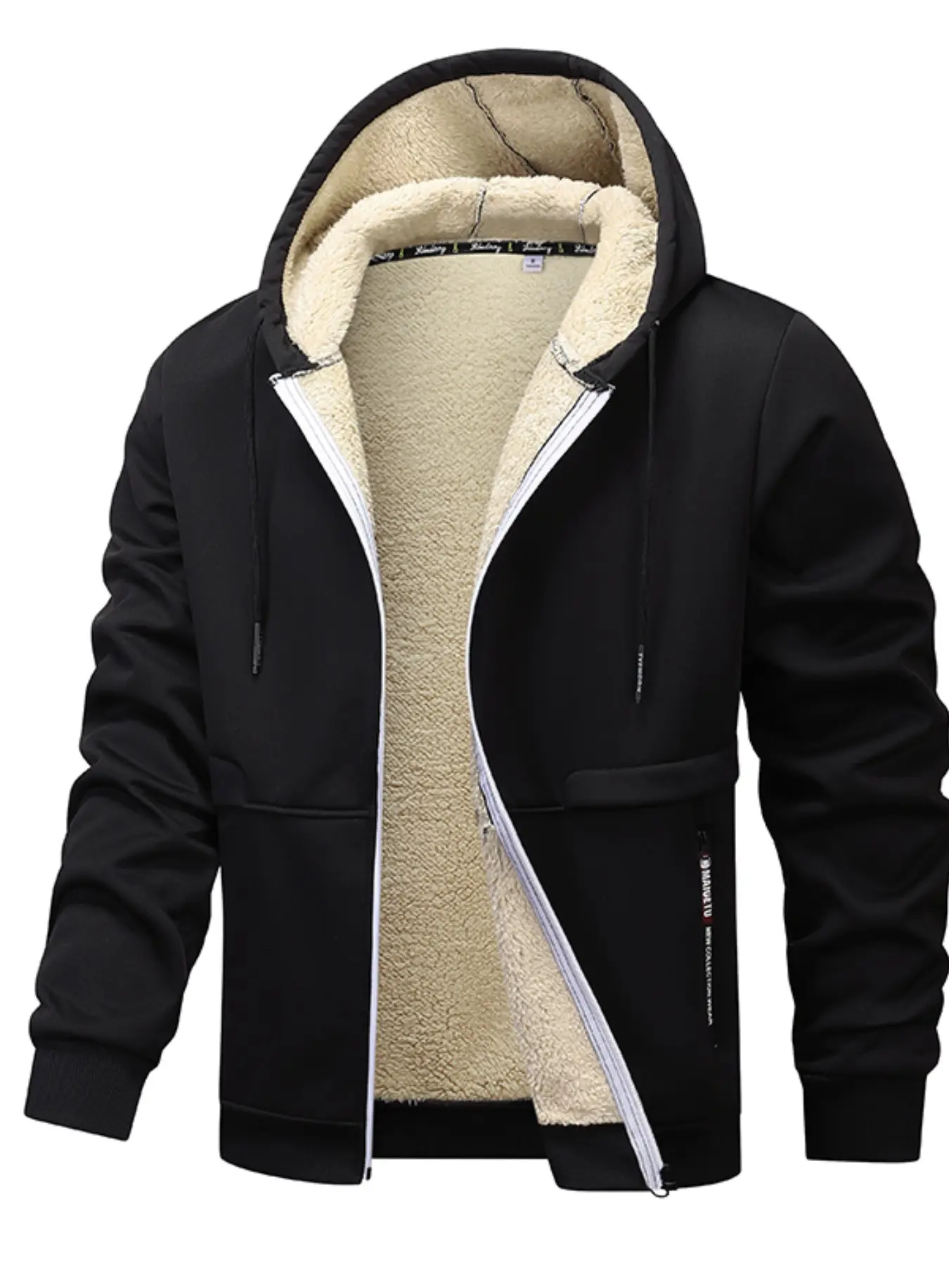 Men's Casual Hooded Sports Sweatshirt, Full Zipper Closure Fleece Lined Jacket, Youth College Style, Daily Wear, Travel