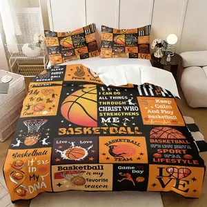 2/3-Piece Basketball Patchwork-Style Duvet Cover Set – Soft and Comfortable Bedding Featuring Motivational Sports Quotes; Classic, Stylish Decor for Teen Boys' Basketball-Themed Bedrooms (Includes 1 Comforter Cover + 1 or 2 Pillowcase; No Insert Included)