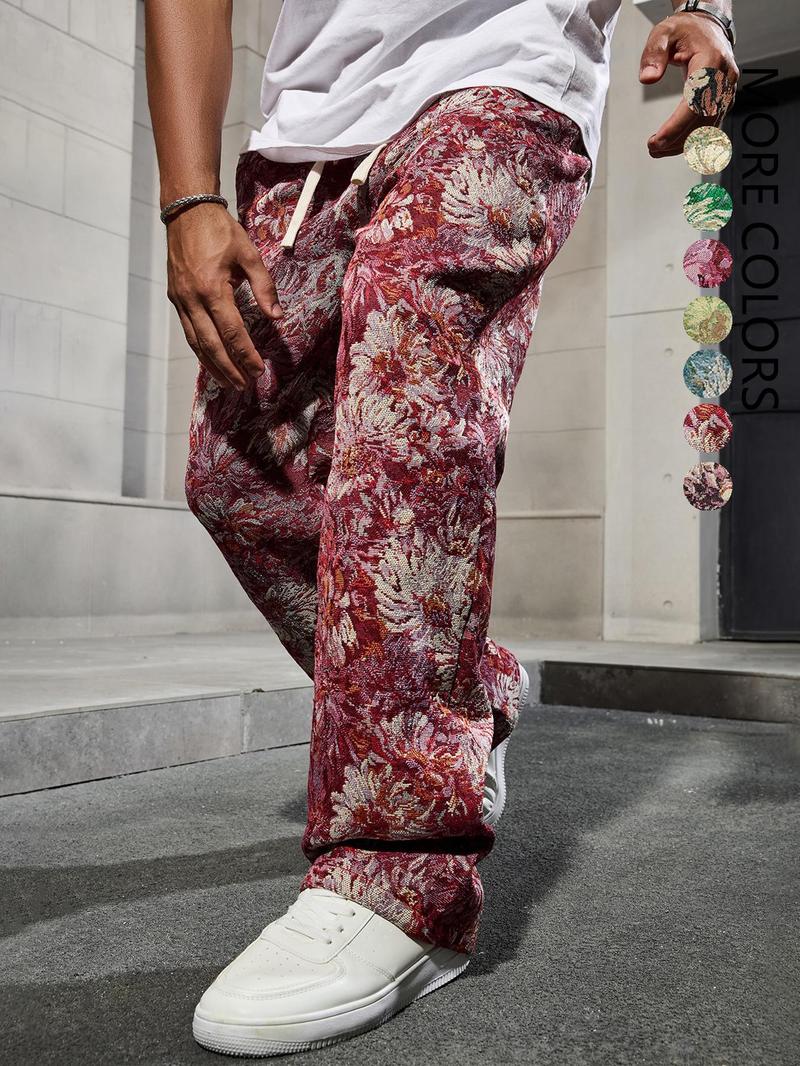 Men's Floral Pattern Pants, Street Fashion Trousers for Daily Wear, Men's Bottoms for All Seasons, Casual Beach Pants
