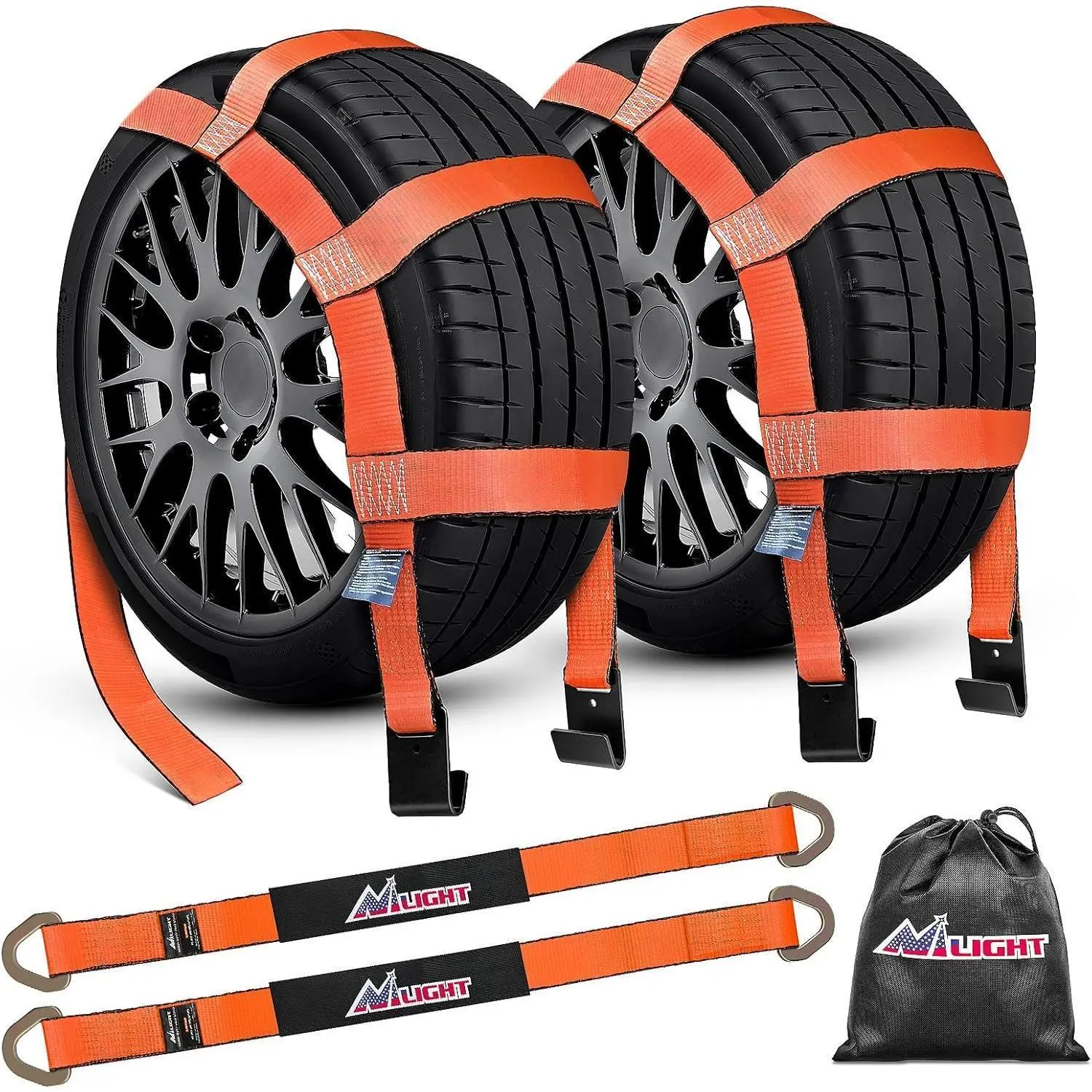 Nilight 2Pcs Heavy-Duty Polyester Axle Straps with Flat Hooks, 11128LBS Break Strength, 3709LBS Load Support, 38in UV Resistant Straps, Prevent Sliding, Reduce Friction for 14-19in Tire Wheel Securement, Trailer Use