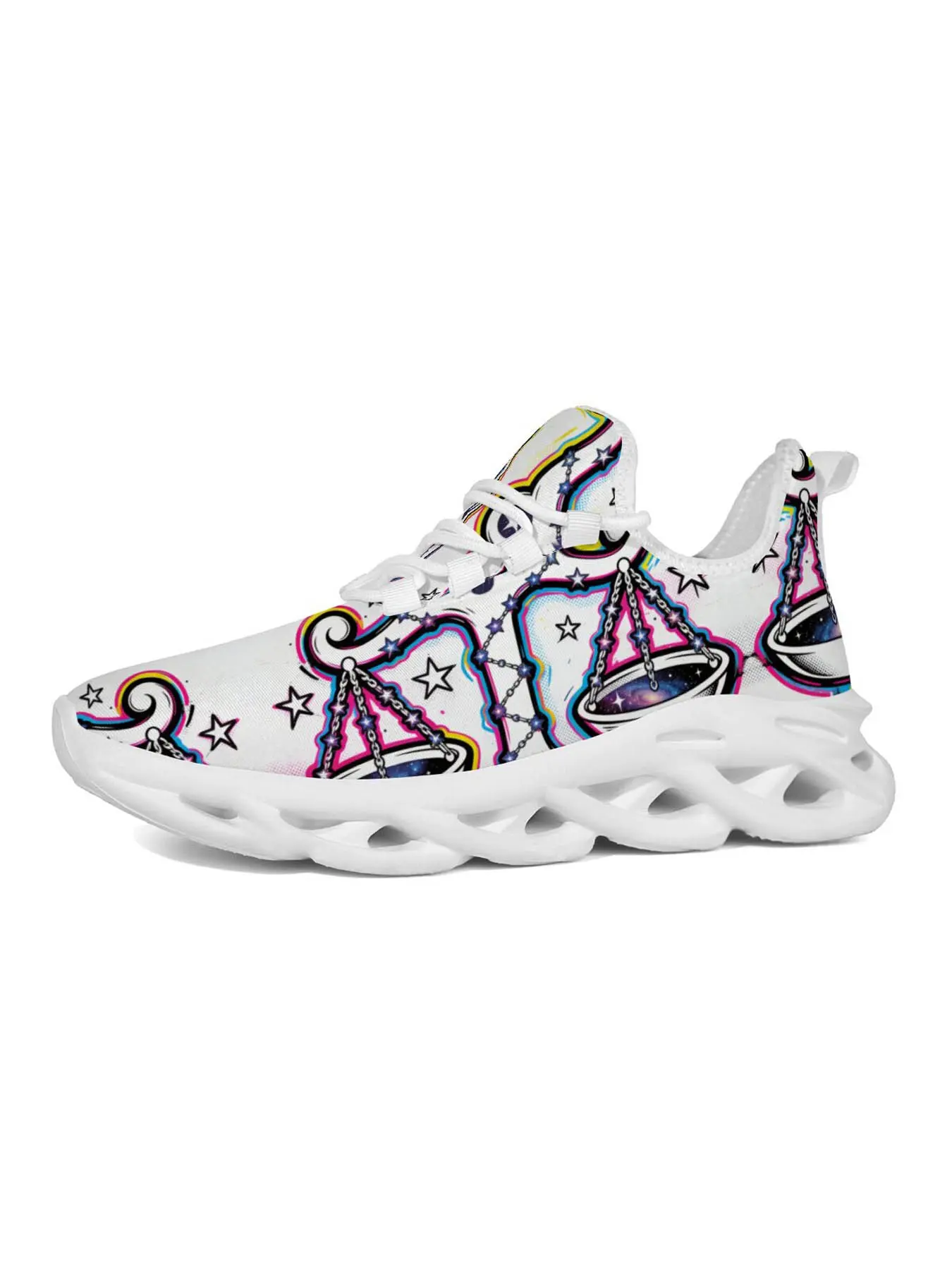 Libra Constellation Starry Graffiti Sneakers, Streetwear Art Style, Unique Print Fashion, Lightweight Mesh Sole, Essential for Zodiac Lovers