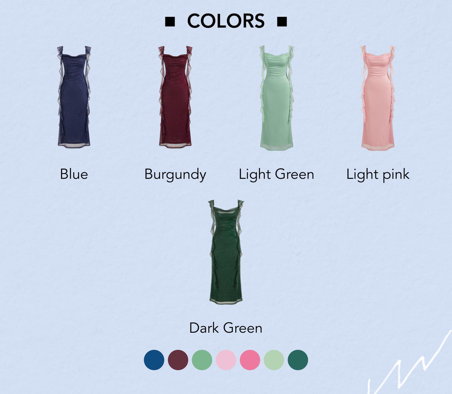 Cider [5 colors, size 0-26] Cowl Neck Solid Sequin Ruffle Hem Maxi Dress