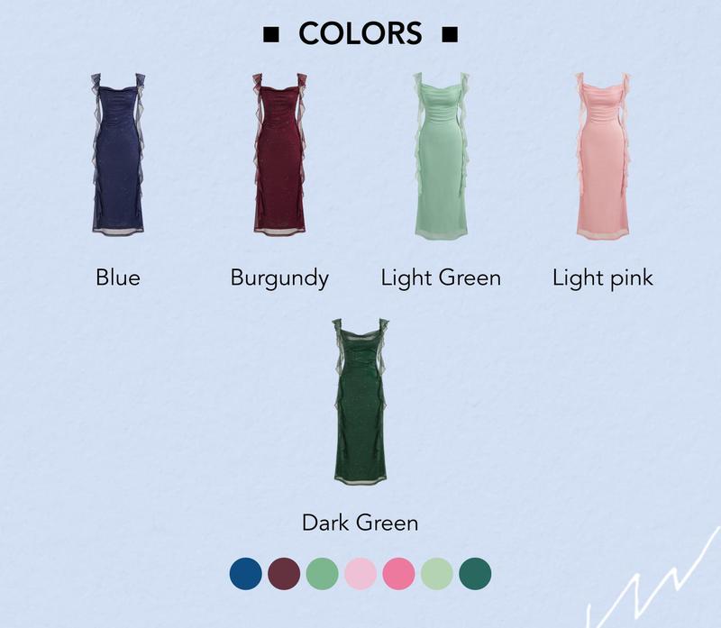 Cider [5 colors, size 0-26] Cowl Neck Solid Sequin Ruffle Hem Maxi Dress