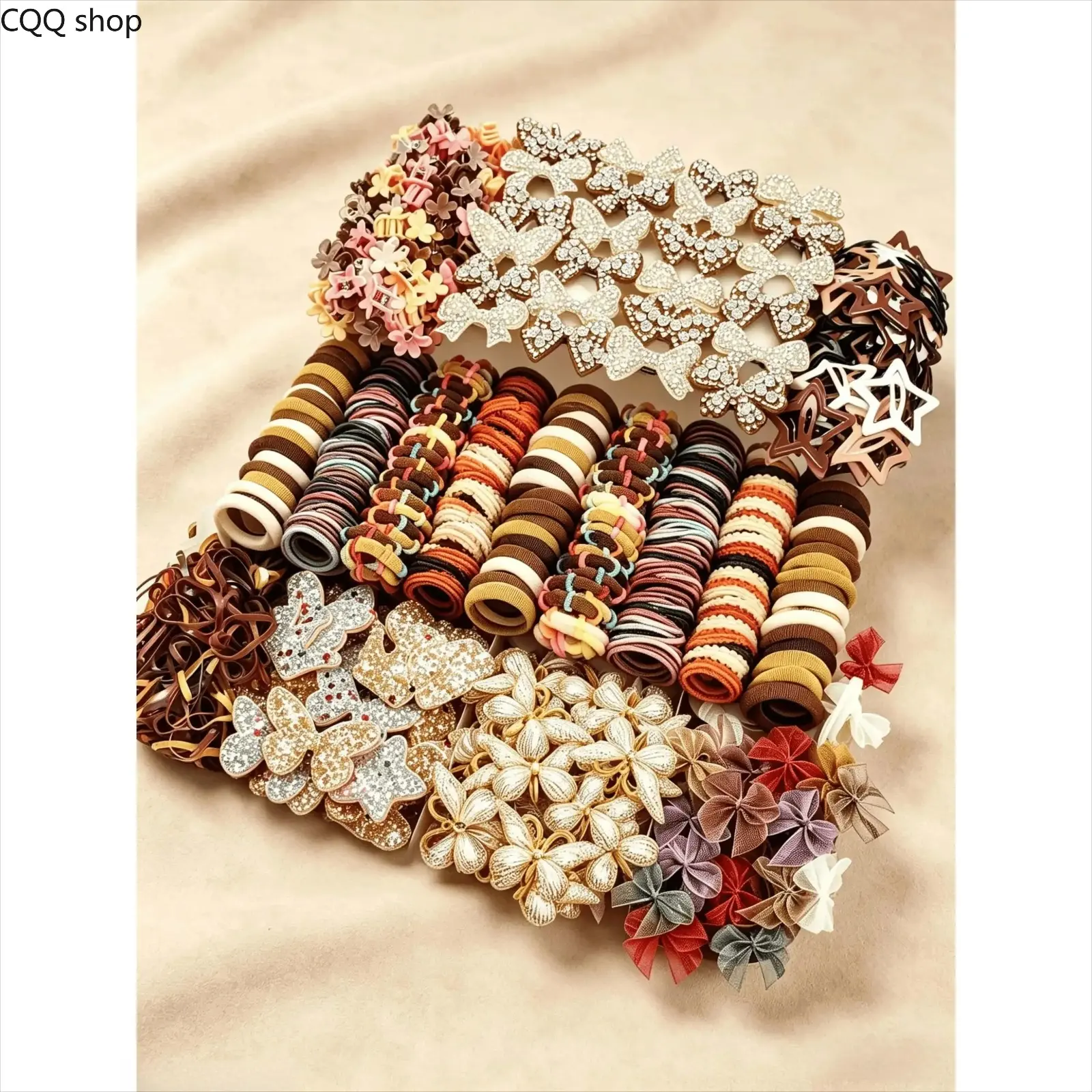[Back To Shcool]512 pieces/sets-Autumn Style Girls Cute Hair Accessories Set,Elegant Butterfly & Flower Hair Clips, Coffee Tone Hair Ties & Barrettes, Soft & Stylish, Perfect for Daily Wear, School, Parties & Gift Giving for Girls.