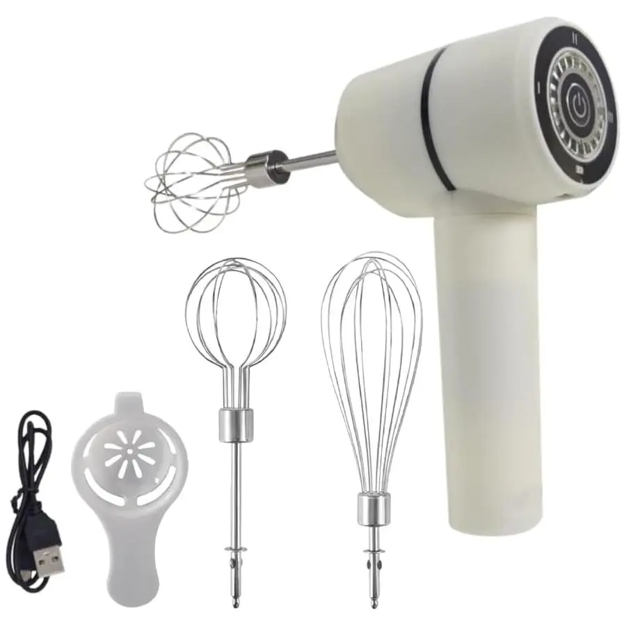 2 pack new wireless electric single head double stick USB electric egg beater household mini cream automatic whipper cake supply handheld charging high power fast mixing food mixer stirring machine electric egg beater KD305 (white)