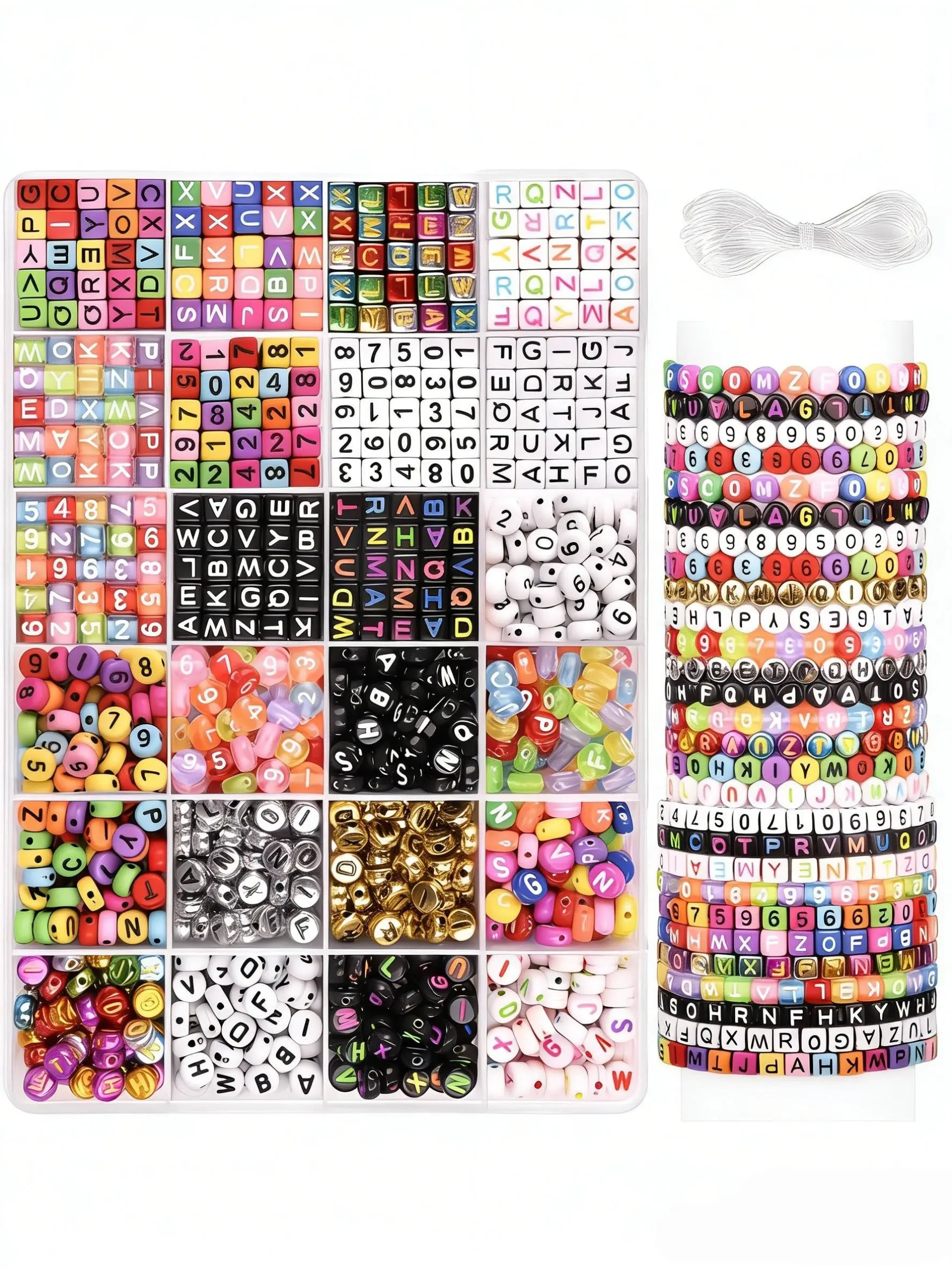 Acrylic Letter Beads Bracelet Making Kit, DIY Jewelry Making Colorful Square Round Alphabet Beads Jewelry Set, Crystal Elastic String, Large Storage Box Included