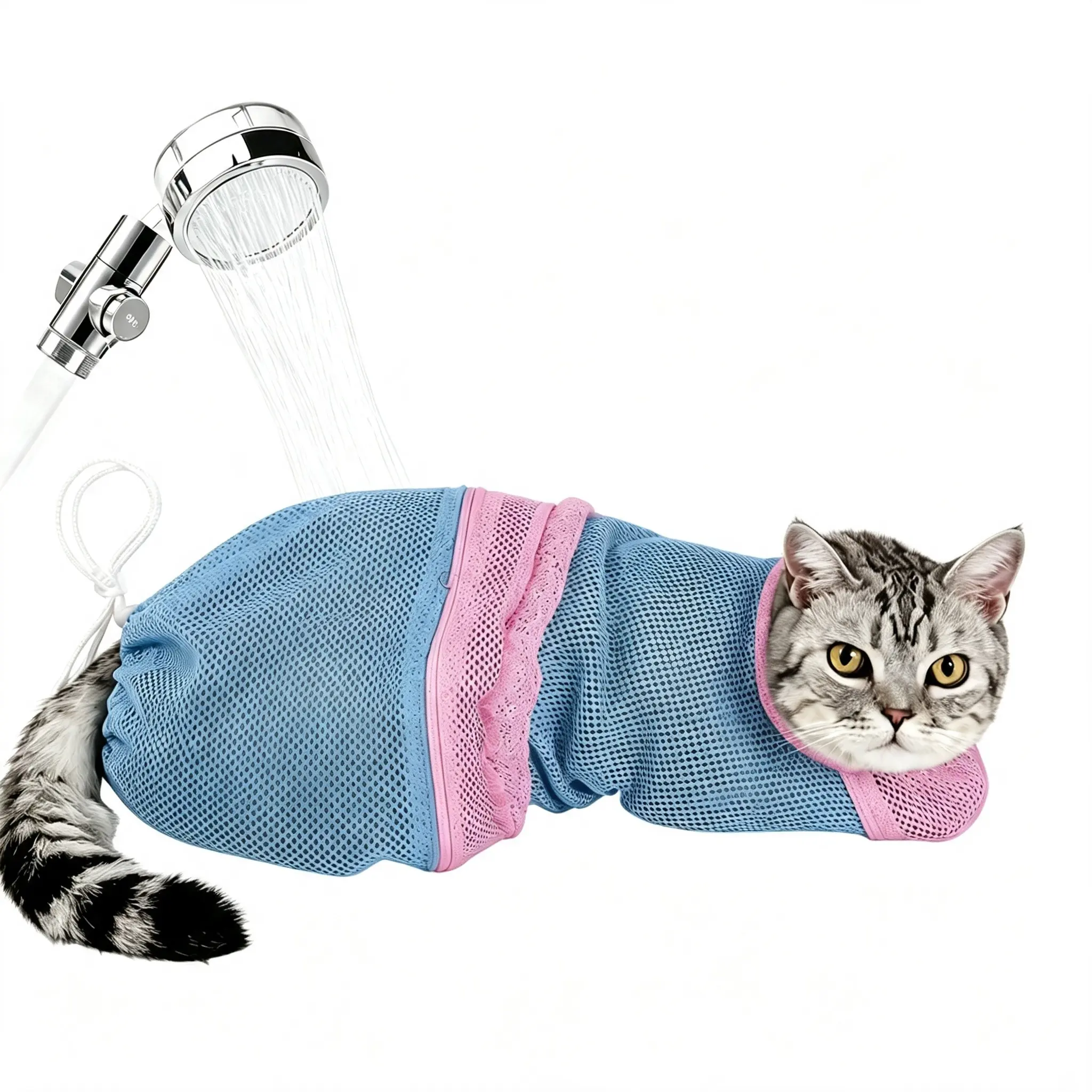 Multi-Function Cat Shower Bag with Breathable Mesh Perfect for Nail Care Ear Hygiene Medication Feeding Bathing and Injection Durable Veterinary-Grade Non-Electric Supplies Clean