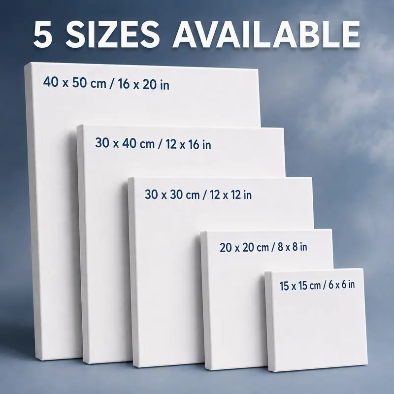 3-Pack Stretched Canvas Set, Primed White Painting Canvases with Frames, Available in 15.24 X 15.24cm, 20.32 X 20.32cm, 30.48 X 30.48cm, 30.48 X 40.64cm and 40.64 X 50.8cm, for Acrylic, Oil and Pouring Art