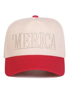 Alternative Aesthetic "Americana" Patriotic Slogan Baseball Cap — Retro Two-Tone Canvas Trucker Hat — High-Quality Embroidered Statement "Dad" Hat — Underground Streetwear Style Cap — Embroidered Baseball Caps