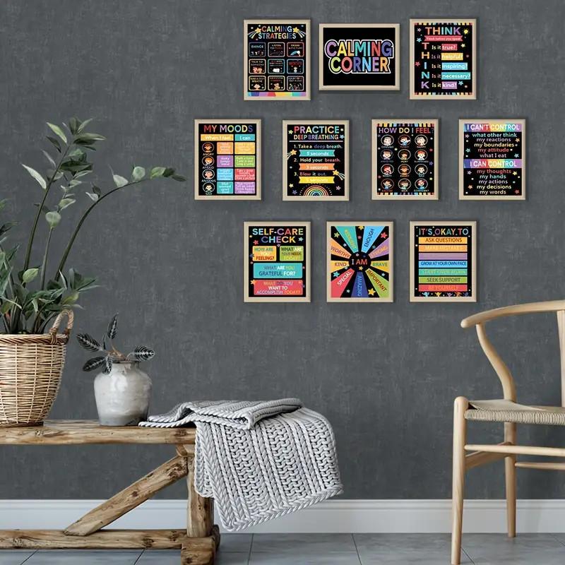 10pcs Classroom Calming Posters Set - Emotion Management & Feelings Chart, Educational Wall Decor for Preschool to Elementary Schools, 8x10 Inches, Unframed, Classroom Decorations for Teachers, Perfect for Room Decor