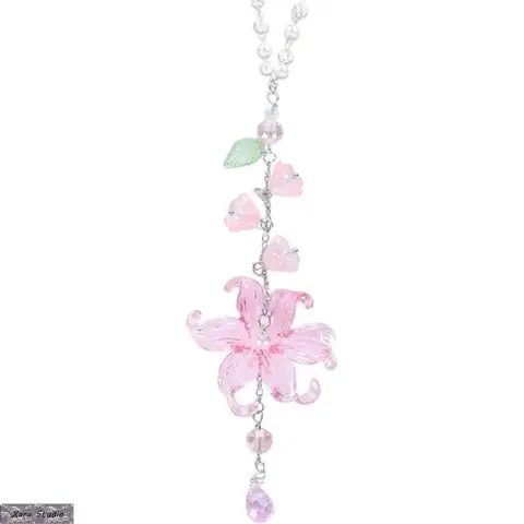 Lily of the Valley Crystal Suncatcher Car Hanging Decor - Handmade Resin Bead Lotus Flower Rearview Mirror Charm, Boho Bling Cute Lightweight Easy-to-Hang Interior Ornaments, Women's Lucky Car Decor Accessory Gift