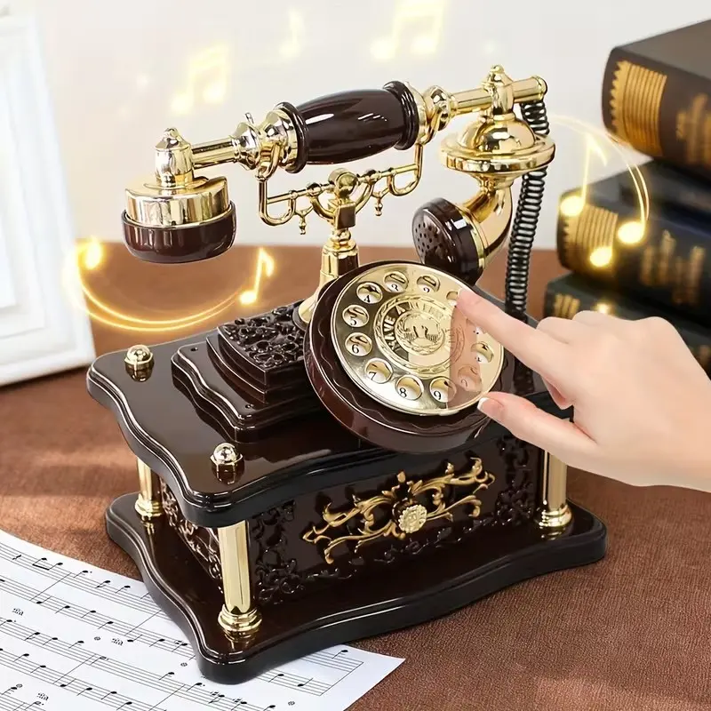 Vintage Rotary Dial Telephone Music Box, European Antique Style, Classic Melody Wind Up, Decorative Retro Desk Decor, Unique Gift for Music Lovers, Ornaments