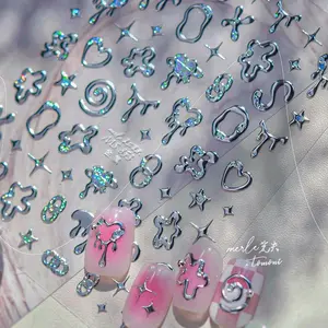 Geometric Lines Star Love Heart Chain Silver Gold Lava Letter Flower Growth Ring Number 5D DIY Nail Art Stickers Manicure Decals