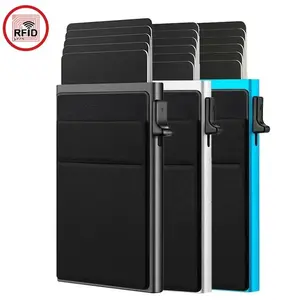 Unisex Minimalist Slim RFID Blocking Wallet, Stainless Steel Fabric Auto Eject Credit ID Card Holder, Multi-Color Anti-Skimming Pocket Purse for Travel Sports Outdoor Daily Use
