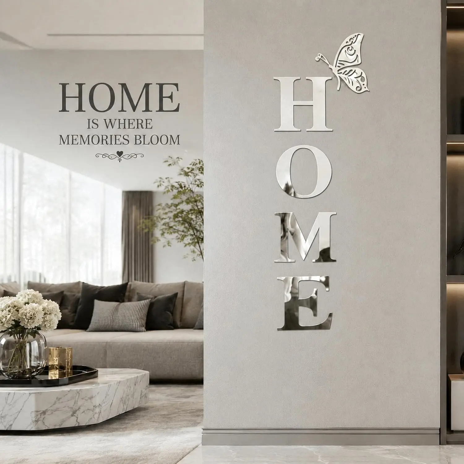 2 Sets Home Wall Stickers, Acrylic Mirror Letter Decor, Living Room Bedroom Wall Art, 39.37 X 9.84 Inches, Easy to Apply