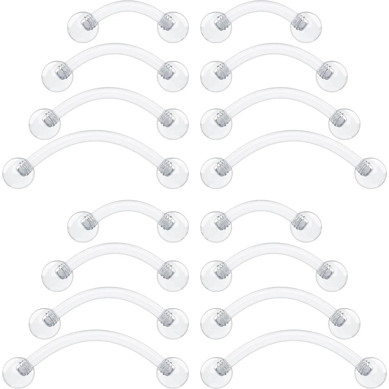 16g Clear Piercing Retainers For Surgery - Plastic Clear Eyebrow Piercing Curved - Invisible Cartilage Earrings For Rook Helix Daith Tragus Conch Vertical Labret Snake Bite 8,10,12mm (16pcs Set)Gift