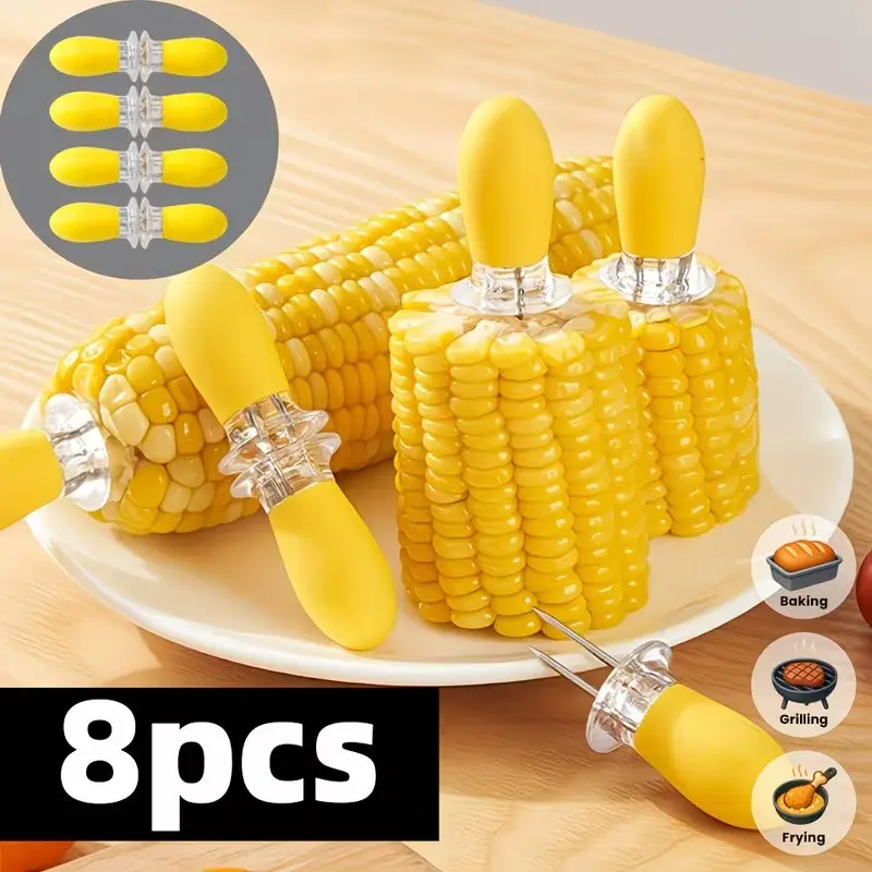 8 Pcs Multi-Functional Heat Resistant Anti-Scald Corn BBQ Forks, Simple Cute Stainless Steel Skewers For Barbecue & Fruit, Portable Easy Clean Kitchen Tool For Home Picnic Camping Supplies