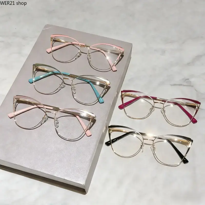 2026 Unisex Cat-Eye Metal Frame Blue Light Blocking Glasses, Sleek Plain Front Design, Advanced Anti-Blue Light Technology, Targeted Lenses, Lightweight Comfort, Clear Color-True Eyewear for Everyday Screen Use