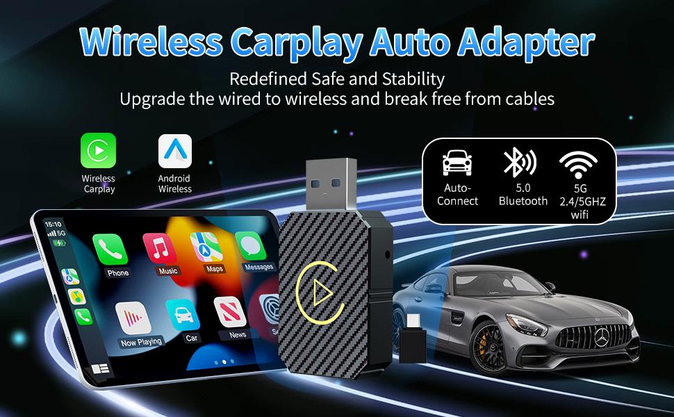 Wireless CarPlay & Android Auto Adapter – Wired to Wireless Converter, USB Extension Cable, Stable Low-Latency Connection for 2020+ Vehicles Wireless CarPlay & Android Auto Adapter – Wired to Wireless Converter, USB Extension Cable, Stable Low-Latency Connection for 2020+ Vehicles
