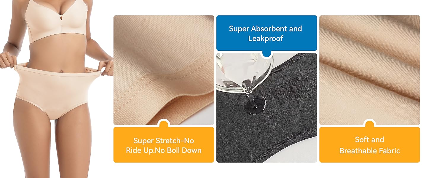 Urinary Incontinence Postpartum Underwear for Women Washable Leak Proof Odor Control 56ml Absorbency Brief 1 Pack (Brown, XL)