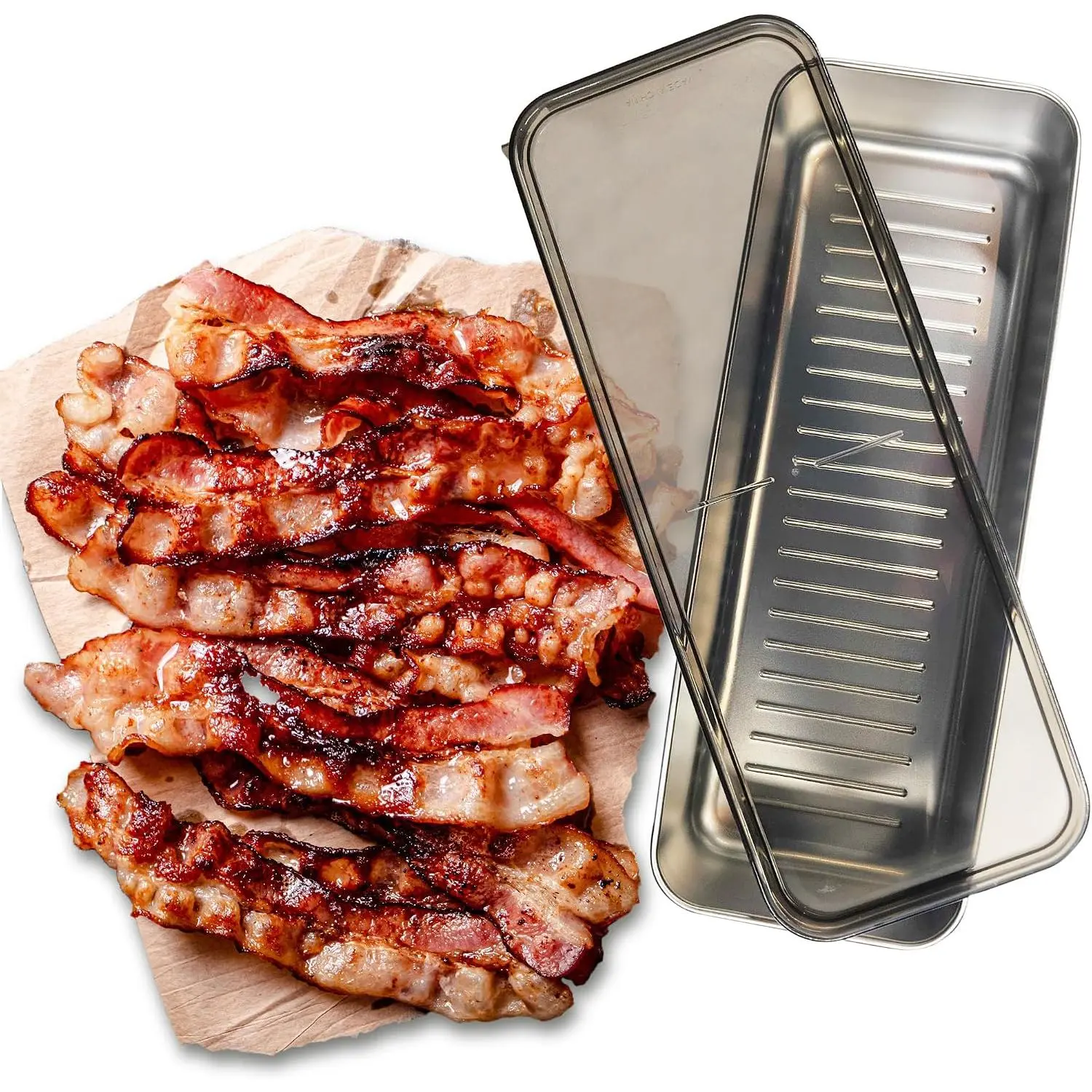 Stay  Bacon Keeper for Refrigerator Preserves Freshness and Prevents Spoilage – No Mess Bacon Storage Replaces  Packaging (Stainless Steel Bacon Holder)